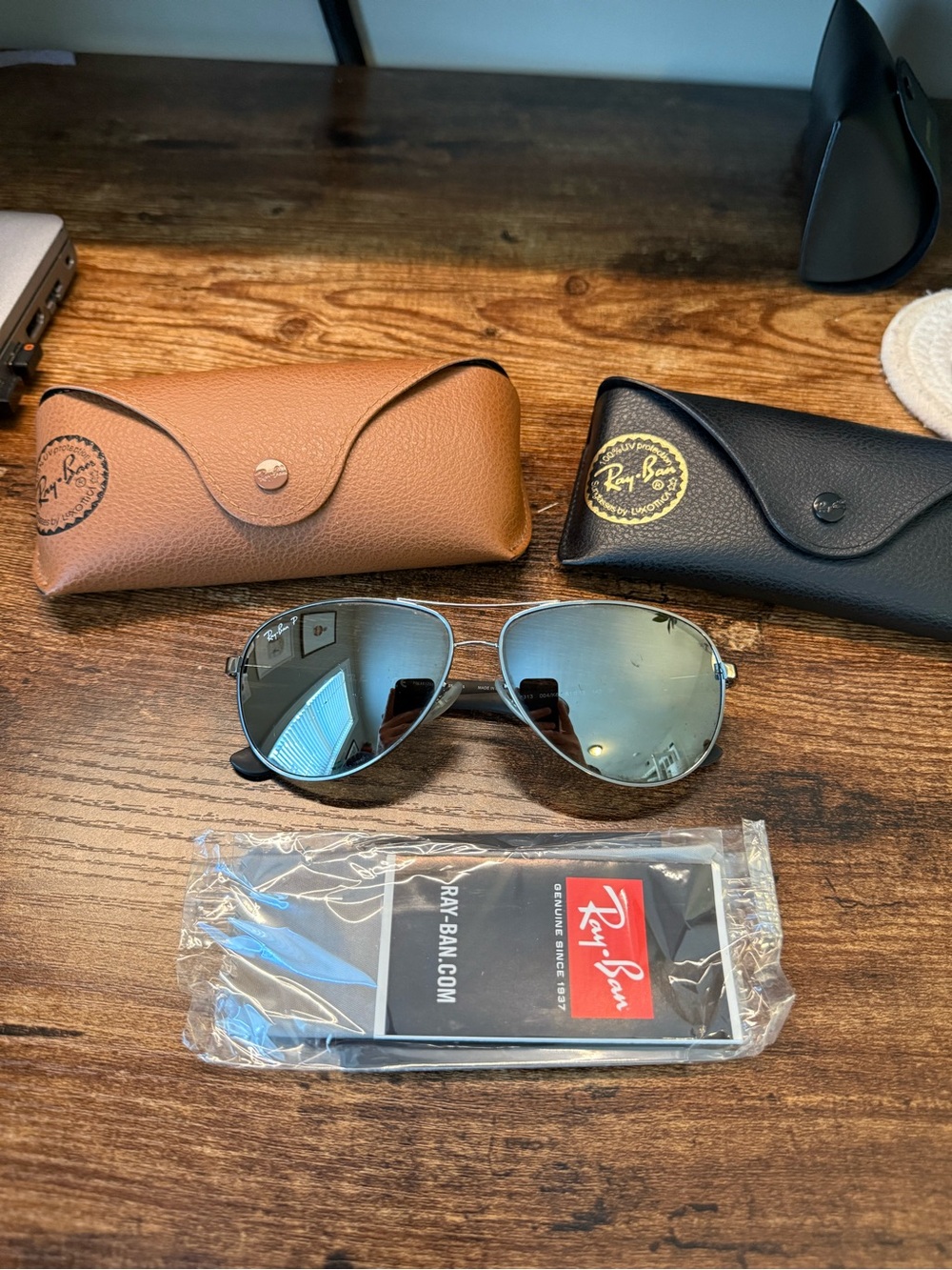 Ray-Ban Aviator Sunglasses - Silver Frames with Carbon Fiber